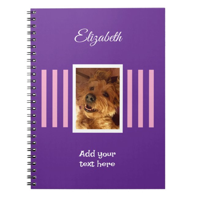 Cuaderno 1 nombre de foto texto rosa morado (Frente)