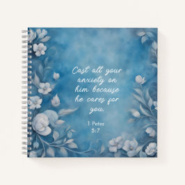 Cuaderno 1 Peter 5:7 “Cast All Your Anxiety” Blue Floral