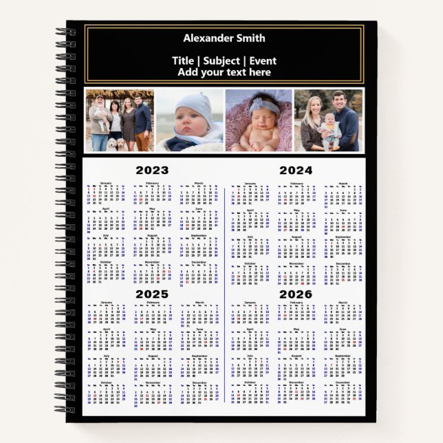 Cuaderno 2023 2024 2025 2026 Calendario Personalizado Foto  (Anverso)