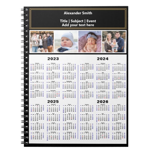 Cuaderno 2023 2024 2025 2026 Calendario Personalizado Foto  (Frente)