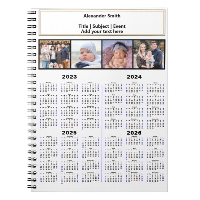 Cuaderno 2023 2024 2025 2026 Calendario Personalizado Foto  (Frente)
