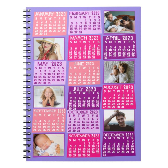 Cuaderno 2023 Calendario Mensual Mod 6 Collage de fotos (Frente)