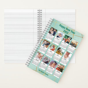 Cuaderno 2023 Mint Gold Modern Family 12 Photo Calendar
