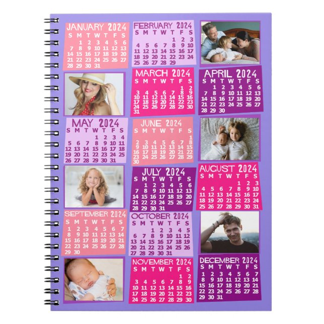 Cuaderno 2024 Calendario Mensual Mod 6 Collage de fotos (Frente)