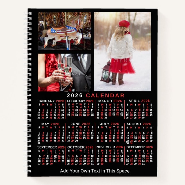 Cuaderno 2026 Year Monthly Calendar Black Custom 9 Photos (Anverso)