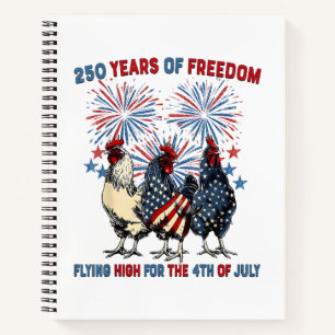 Cuaderno 250 Años Pollos Divertidos Volando Alto Fuegos Art