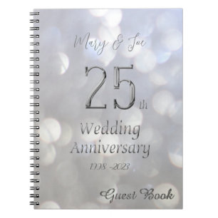 Cuaderno 25° aniversario Boda Libro de invitados Gris plate