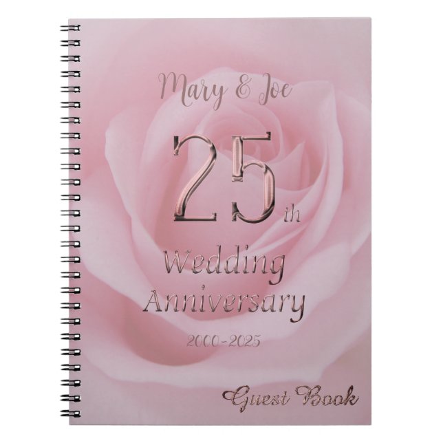 Cuaderno 25° Aniversario Boda Libro de invitados Rosa (Frente)