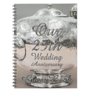 Cuaderno 25° aniversario Boda libro de invitados tetera de