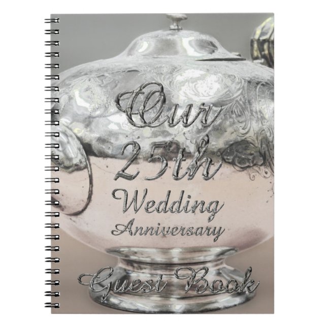 Cuaderno 25° aniversario Boda libro de invitados tetera de  (Frente)