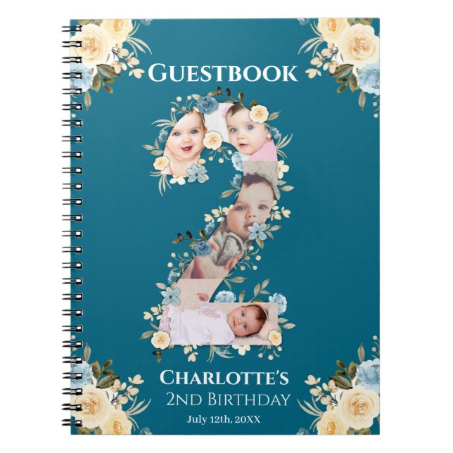 Cuaderno 2.º libro de invitados de cumpleaños con foto Verd (Frente)