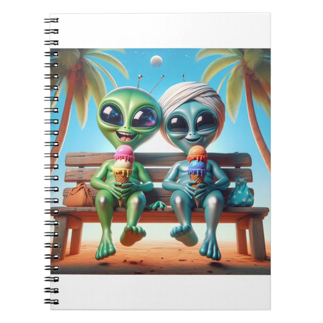 Cuaderno 2 extraterrestres con helados en un banco (Frente)