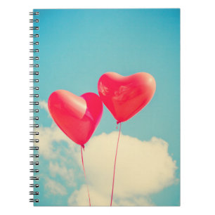 Cuaderno 2 globos rojos brillantes con forma de corazón flo