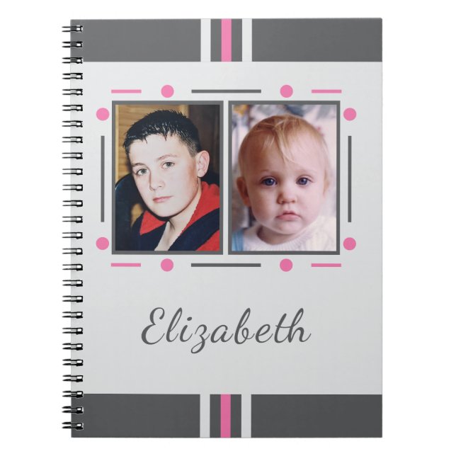 Cuaderno 2 photo name text pink grey (Frente)