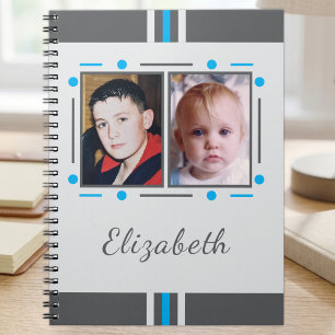 Cuaderno 2 texto de nombre de foto azul gris