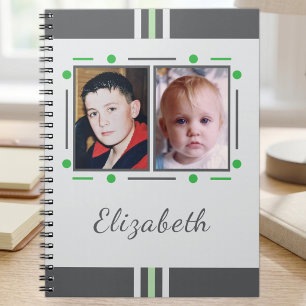 Cuaderno 2 texto de nombre de foto verde gris