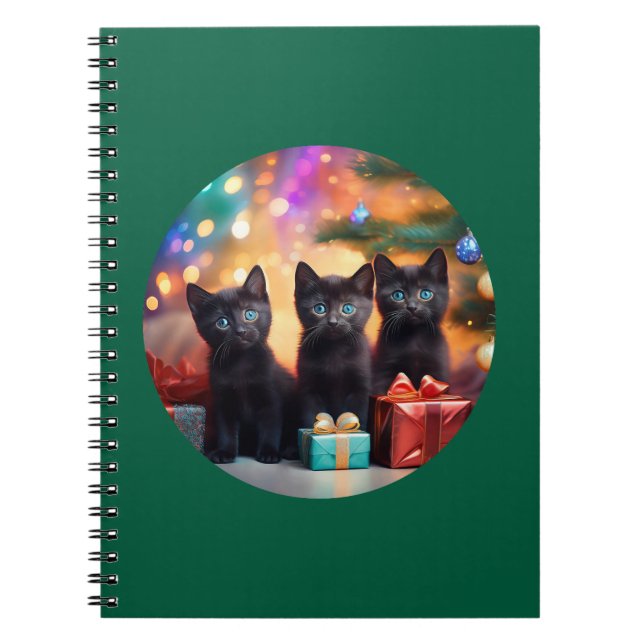 Cuaderno 3 escena de Navidades de gatitos negros de ojos az (Frente)