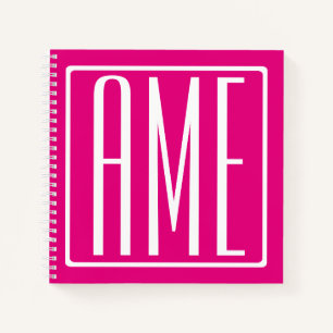 Cuaderno 3 iniciales Monograma Blanco Sobre Rosa Caliente