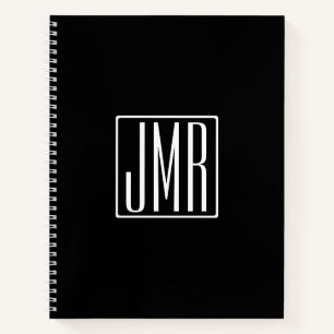 Cuaderno 3 iniciales Monograma   Negro y Blanco (o color di