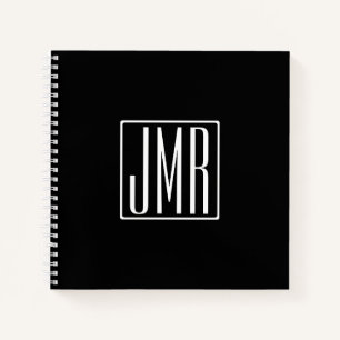 Cuaderno 3 iniciales Monograma   Negro y Blanco (o color di
