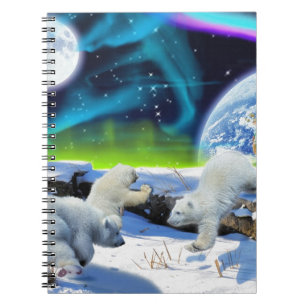 Cuaderno 3 ositos polares jugando en la nieve - arte del Dí