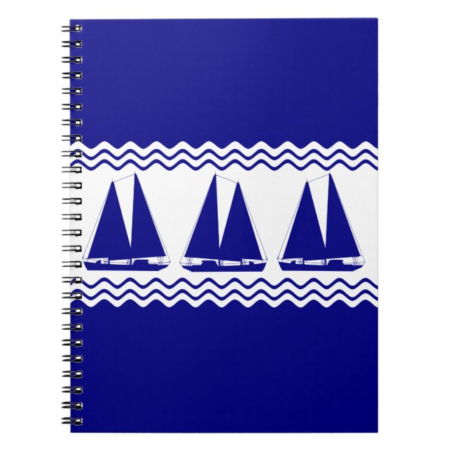 Cuaderno 3 Veleros Marítimos Azul Y Blanco (Frente)
