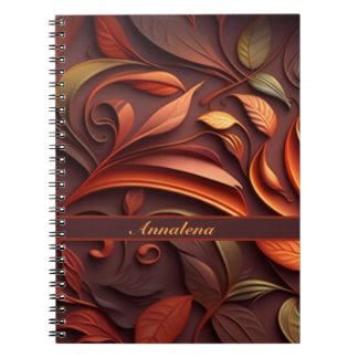 Cuaderno 3D Blätter und Ranken Muster in Kupferfarben