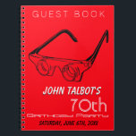 Cuaderno 3D Glasses 70th Birthday Party Guest Book<br><div class="desc">Ilustracion vintage de gafas 3D. Personalizable libro de invitados de 70 años. Puede cambiar fácilmente el texto (fuente, tamaño, color y posición) y el color de fondo haciendo clic en el botón personalizar o personalizar. Disponible en portada dura. Cumpleaños coincidente guardar la fecha (postal), la placa de papel de cumpleaños...</div>