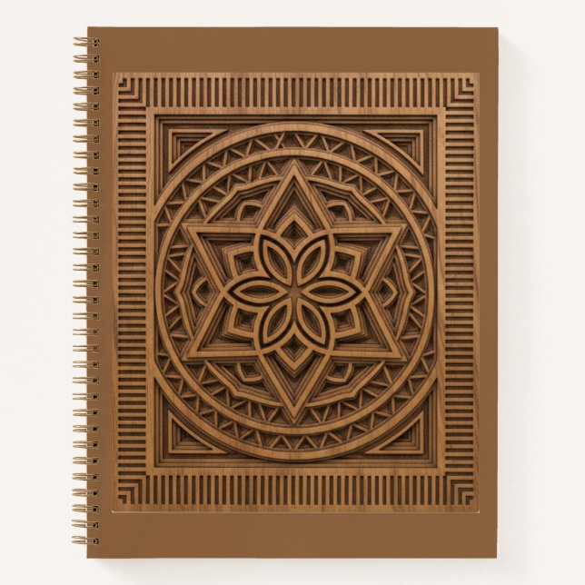 Cuaderno 3D Layered Geometric Mandala Wood Carved Journal (Anverso)