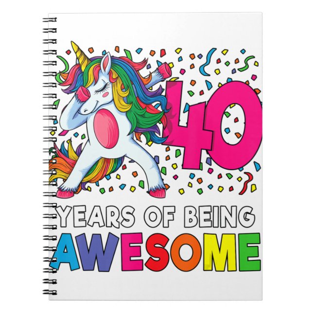 Cuaderno 40.º cumpleaños dabbing Unicornio regalo Fiesta 40 (Frente)