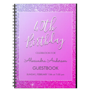 Cuaderno 40.o Guestbook del cumpleaños del purpurina