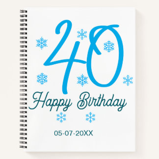 Cuaderno 40th birthday add name date year blue template