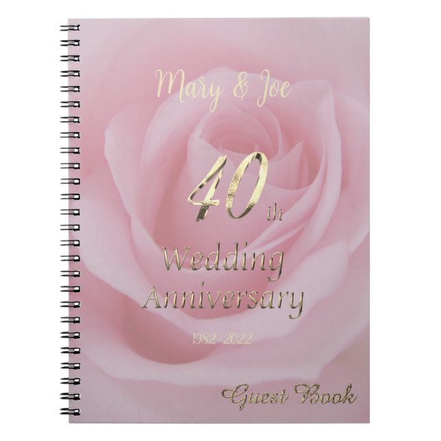 Cuaderno 40th Wedding Anniversary Guest Book Pink Rose (Frente)