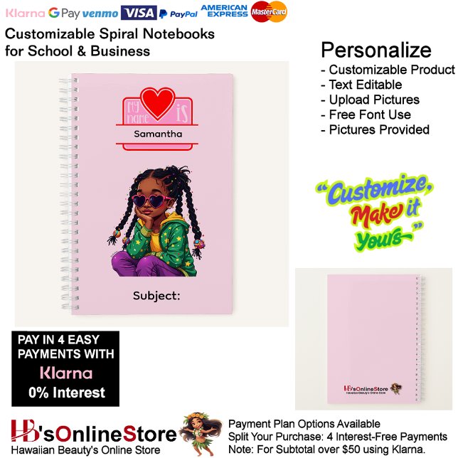 Cuaderno 4 African American Girl Writing Supplies Students (4 African American Girl Writing Supplies Students Notebook.)
