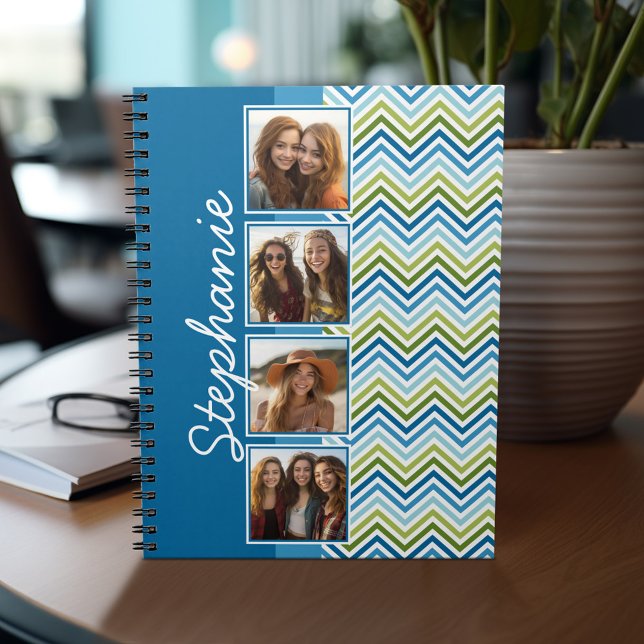 Cuaderno 4 Collage de Fotos Chevrones Coloridos (Personalized notebook - add photos and your name or other text)