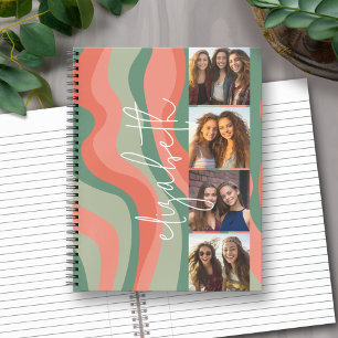 Cuaderno 4 Collage de Fotos - ondas retro - nombre enorme