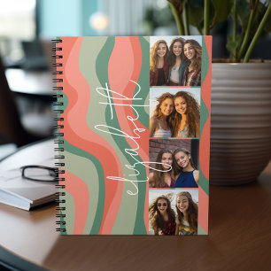 Cuaderno 4 Collage de Fotos - ondas retro - nombre enorme