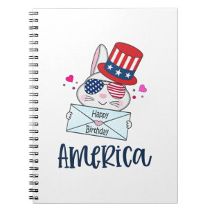Cuaderno 4 de julio Conejo con gafas solares con bandera de