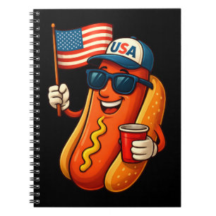 Cuaderno 4 de julio Hotdog Funny Bandera Patriótica de EEUU