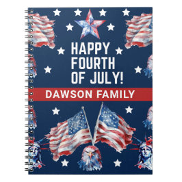 Cuaderno 4 de julio Nombre de familia acuarela personalizad