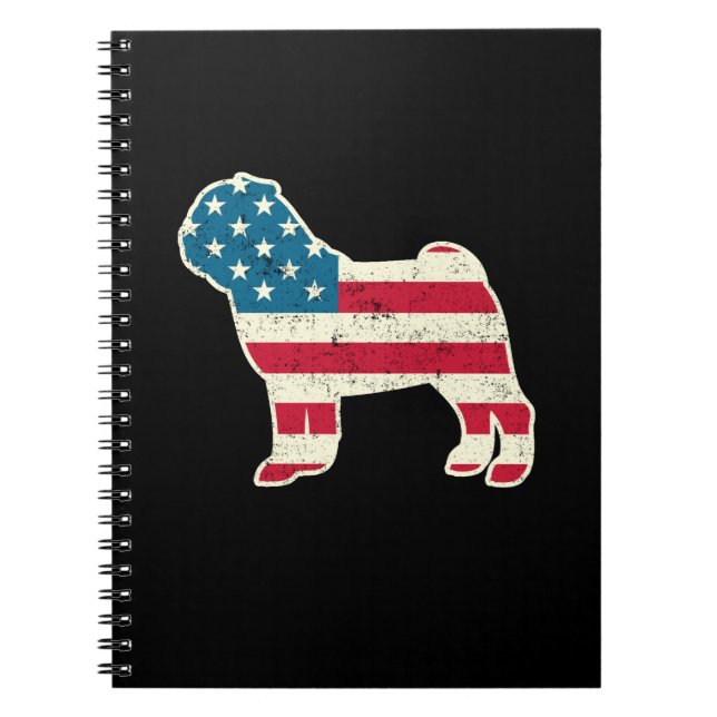 Cuaderno 4 de julio Pug Dog Bandera Americana Estados Unido (Frente)