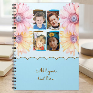 Cuaderno 4 flores de texto azul marrón