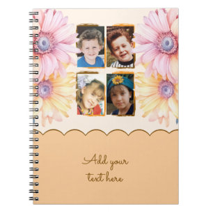 Cuaderno 4 flores de texto naranja marrón