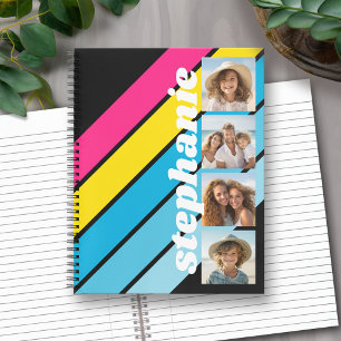 Cuaderno 4 Foto Patrón de raya retro cmyk nombre de guión