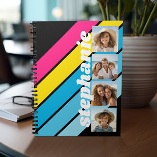 Cuaderno 4 Foto Patrón de raya retro cmyk nombre de guión