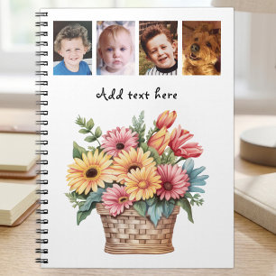 Cuaderno 4 foto texto personalizado gerbera flores blanco
