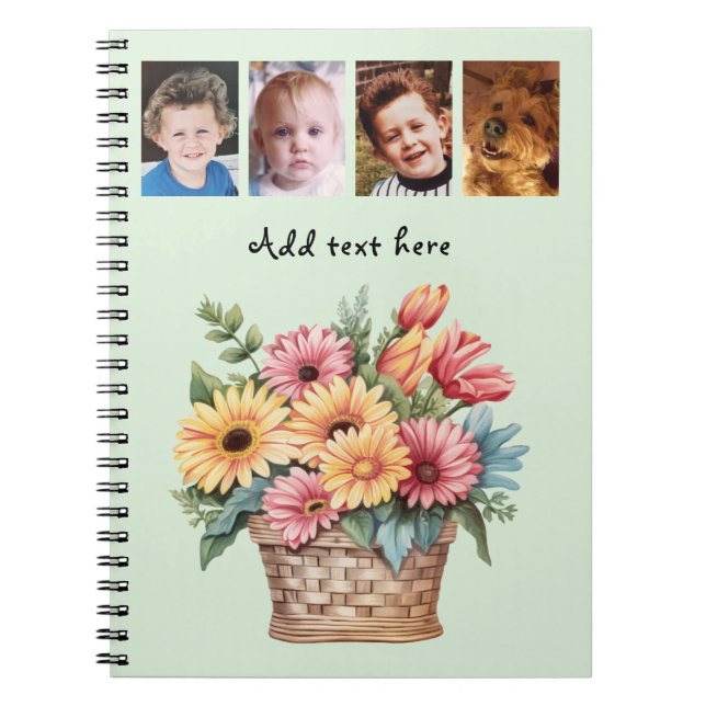 Cuaderno 4 photo custom text gerbera flowers green (Frente)