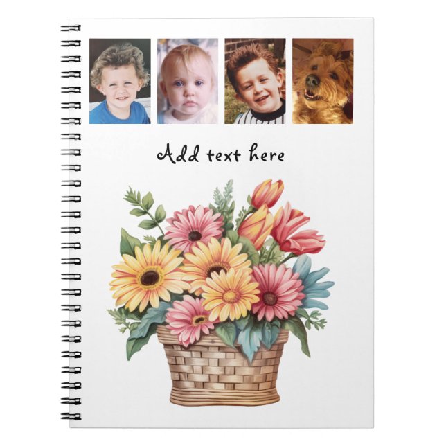 Cuaderno 4 photo custom text gerbera flowers white (Frente)