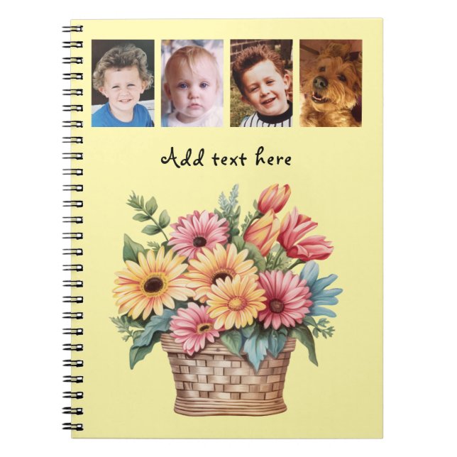 Cuaderno 4 photo custom text gerbera flowers yellow (Frente)