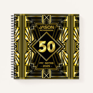 Cuaderno 50.º cumpleaños Art Deco Oro Gran Gatsby Negro